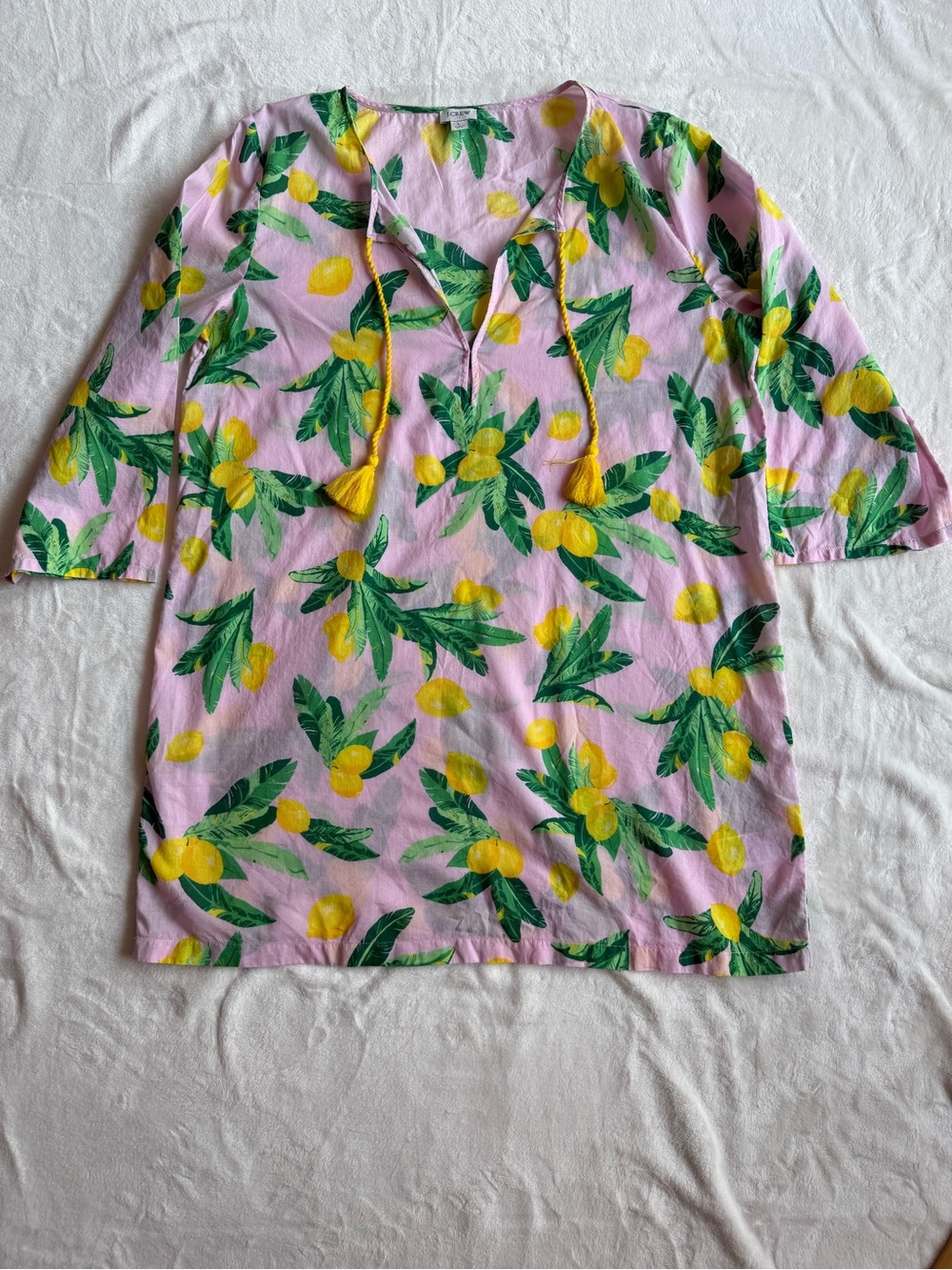 J. Crew Pink Lemon-Print Cover-up with Green Leaf Accents - Picture 4 of 8